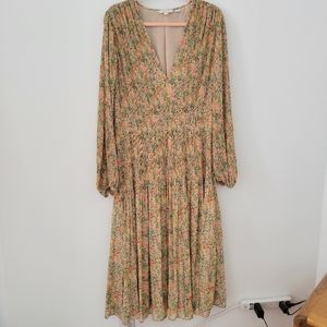 Boden V-neck Plisse Midi Dress in Gardenia Petal - 16/18R / UK20R